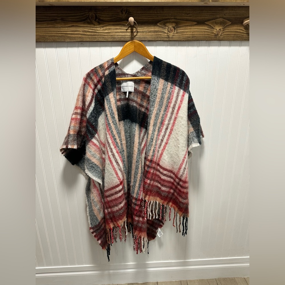 Anthropologie Andersen & Lauth Ruana Plaid Cape Shawl Wrap wool blend